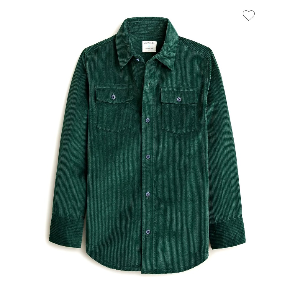 NWT Crewcuts Wide-Wale Corduroy Shirt-Jacket Boys 14 100% Cotton Deep Forest - Picture 2 of 9